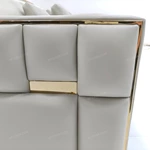 Modern Luxury Modular Leather Sofa with Grid Tufted Craftsmanship & Polished Gold Stainless Steel Accents